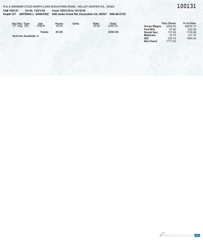 Download R & A Grower pay stub in PDF and Word formats Photoshop template